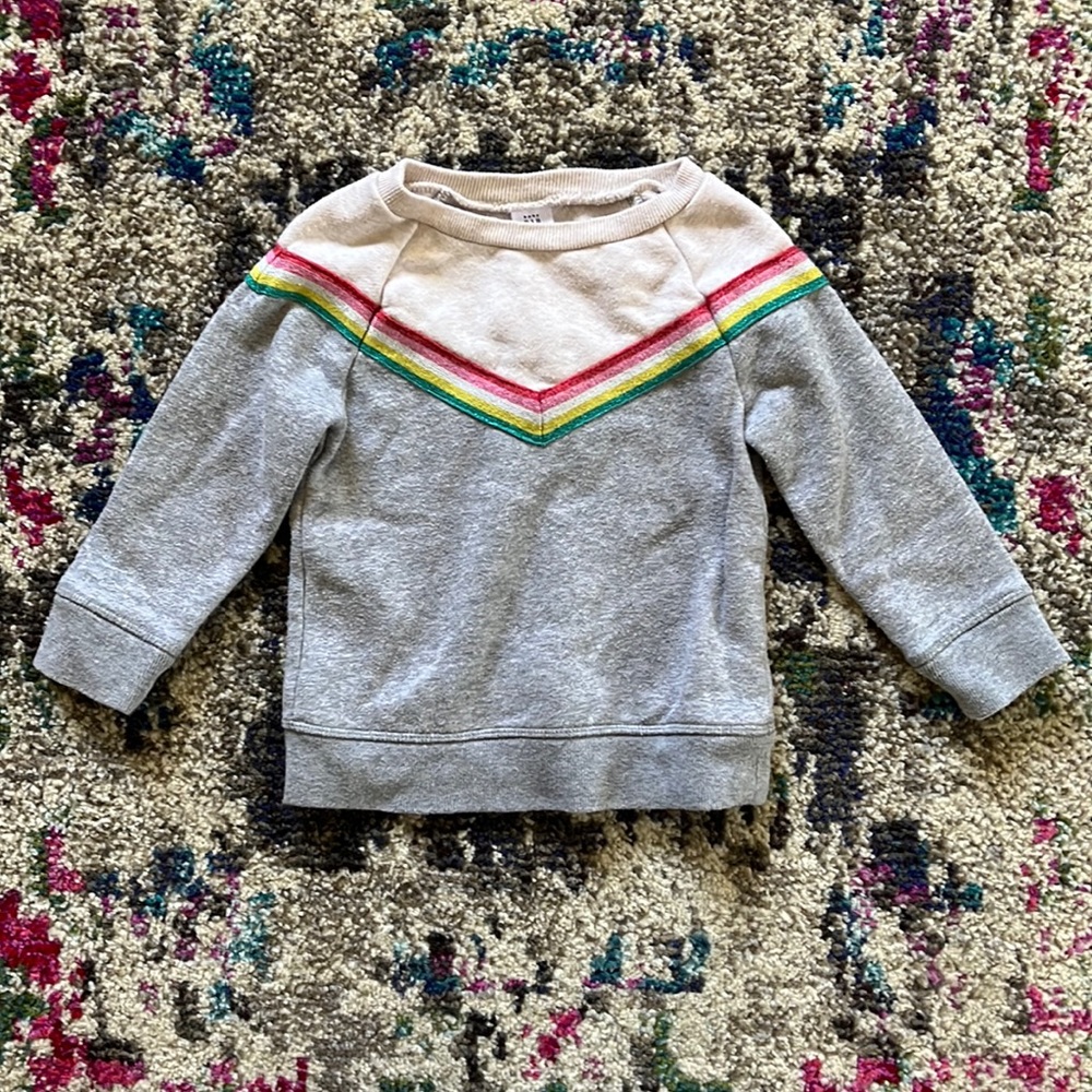 Gap Baby Crew Neck Gray & Cream Rainbow Stripe Pullover Sweatshirt Girls Sz18-24